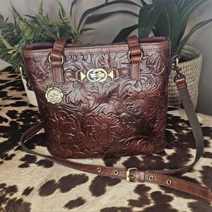 Patricia Nash Embossed Leather Crossbody Bag - Deep Brown